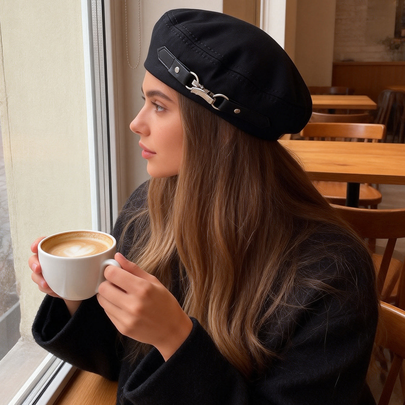 Black Leather Button Design Casual Look Bare Face Instagram Japanese Style Versatile Baseball Cap For Daily Leisure, Shopping, Traveling And Dating. Maison Taw'am