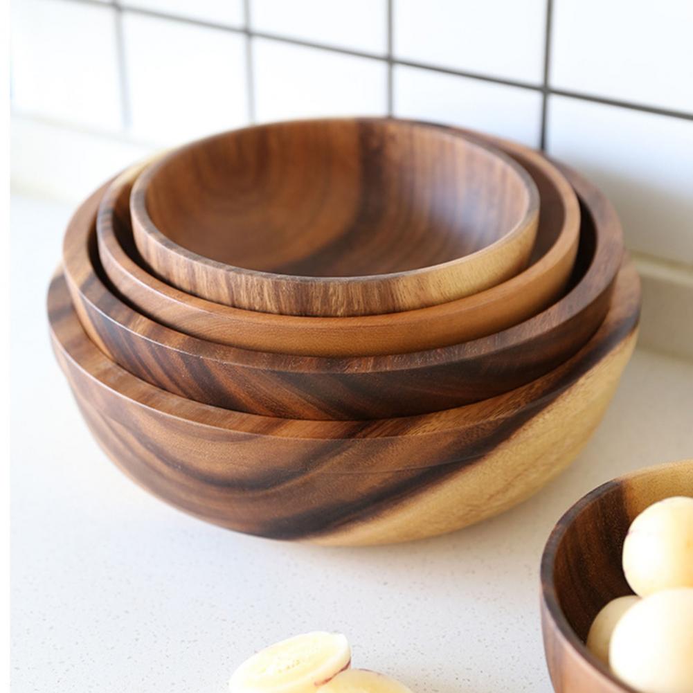 Kitchen Natural Wooden Bowl Household Fruit Bowl Salad Bowl For Home Restaurant Food Container Wooden Utensils Note The Size Hot Maison Taw'am