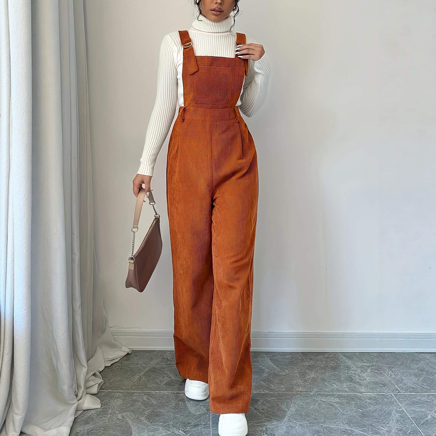 Corduroy Loose Straight Bib Pants Women Maison Taw'am