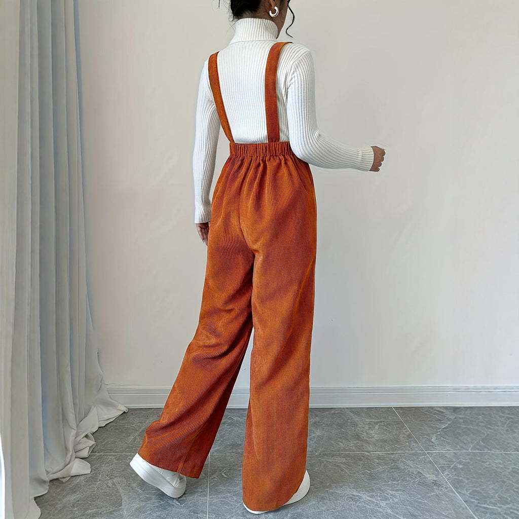 Corduroy Loose Straight Bib Pants Women Maison Taw'am