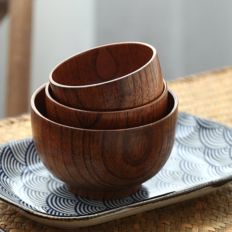 Wooden Bowl Japanese Style Wood Rice Soup Bowl Salad Bowl Food Container Large Small Bowl for Kids Tableware Wooden Utensils Maison Taw'am