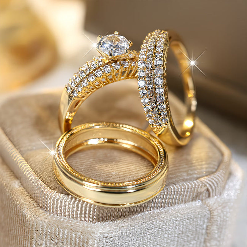 Womens Fashion Zircon-Inlaid Ring Set Of 3 Maison Taw'am