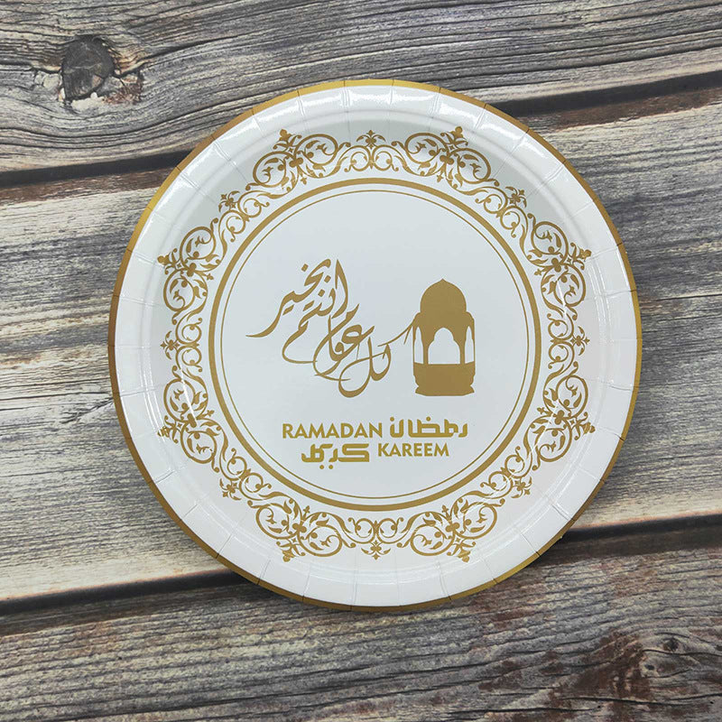 Muslim Eid Tableware Bronzing Disposable Paper Plate Paper Cup Decoration Maison Taw'am