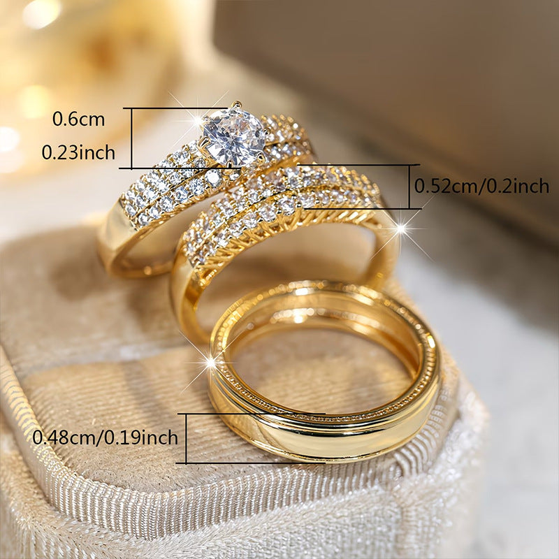 Womens Fashion Zircon-Inlaid Ring Set Of 3 Maison Taw'am