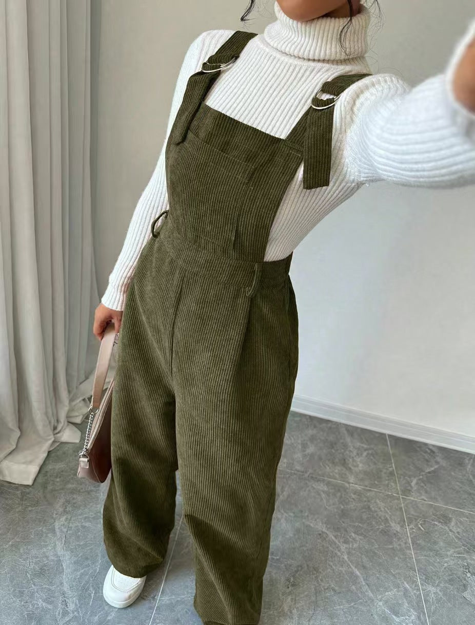 Corduroy Loose Straight Bib Pants Women Maison Taw'am
