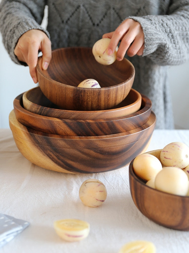 Kitchen Natural Wooden Bowl Household Fruit Bowl Salad Bowl For Home Restaurant Food Container Wooden Utensils Note The Size Hot Maison Taw'am