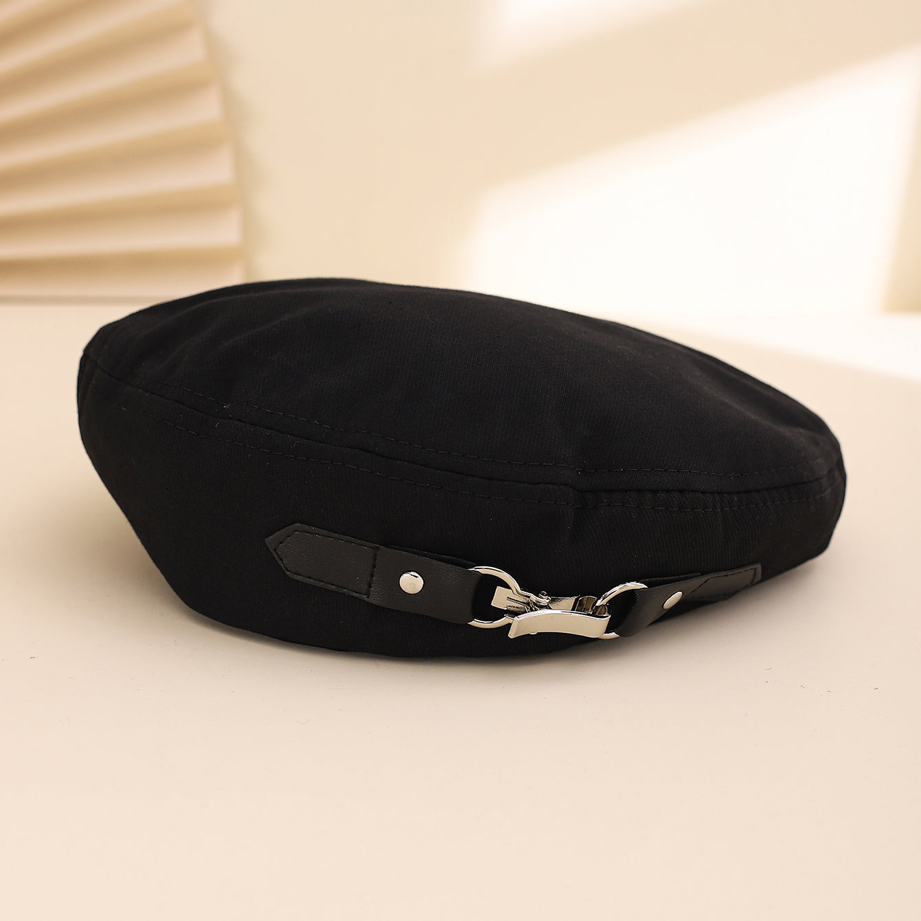 Black Leather Button Design Casual Look Bare Face Instagram Japanese Style Versatile Baseball Cap For Daily Leisure, Shopping, Traveling And Dating. Maison Taw'am