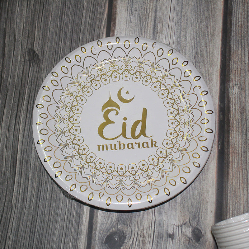 Muslim Eid Tableware Bronzing Disposable Paper Plate Paper Cup Decoration Maison Taw'am