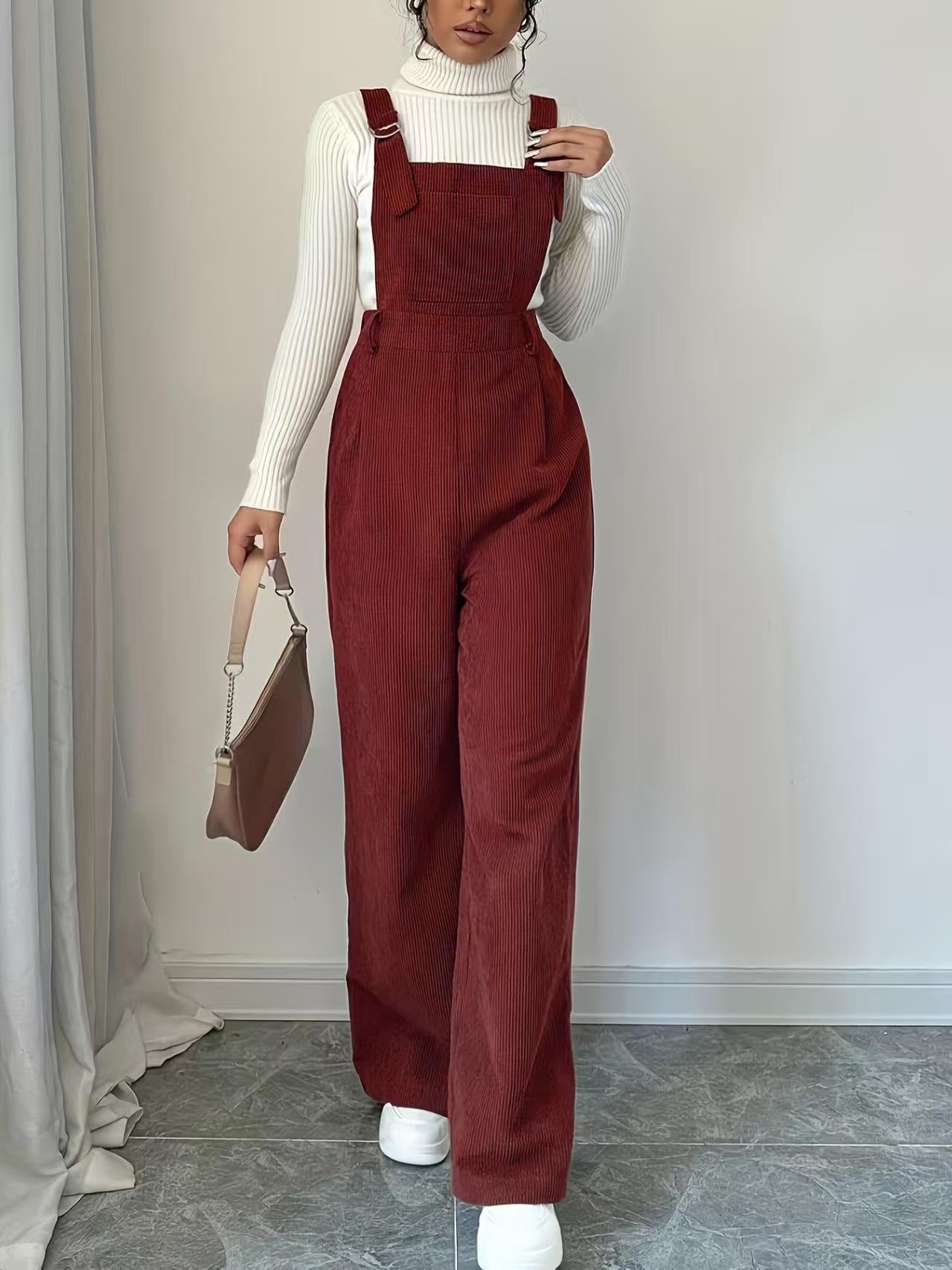 Corduroy Loose Straight Bib Pants Women Maison Taw'am