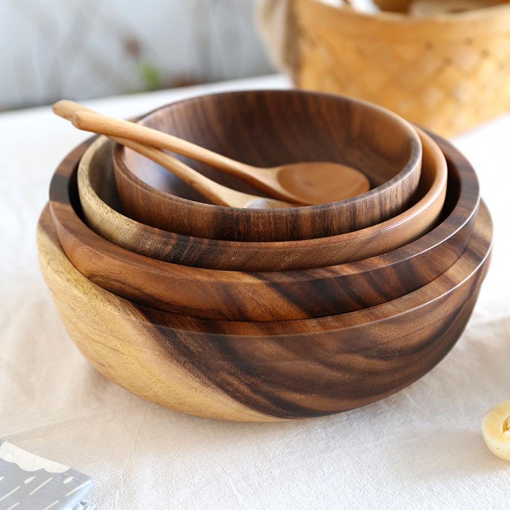 Kitchen Natural Wooden Bowl Household Fruit Bowl Salad Bowl For Home Restaurant Food Container Wooden Utensils Note The Size Hot Maison Taw'am