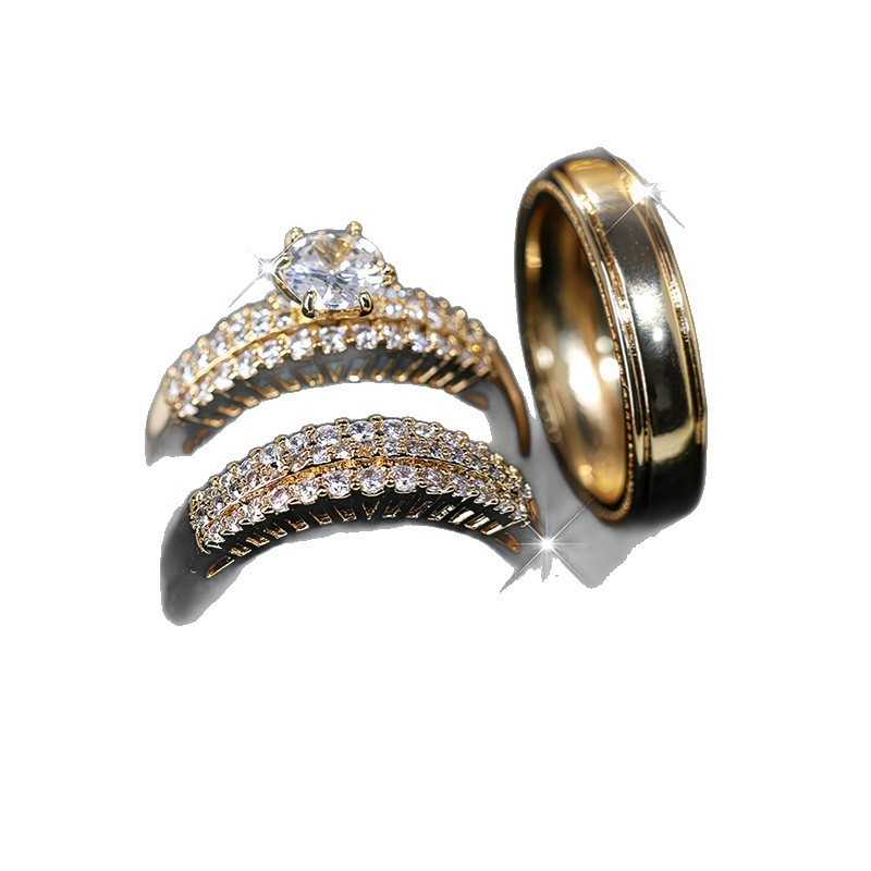 Womens Fashion Zircon-Inlaid Ring Set Of 3 Maison Taw'am