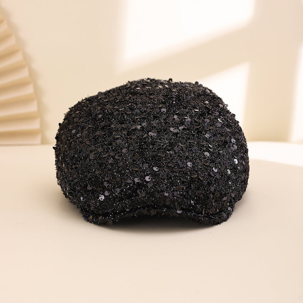 Fashionable Plain-color Sequined Forward Hat - Classic And Versatile, With Lustrous Petal-like Brim. Suitable For Stage Performances. Maison Taw'am