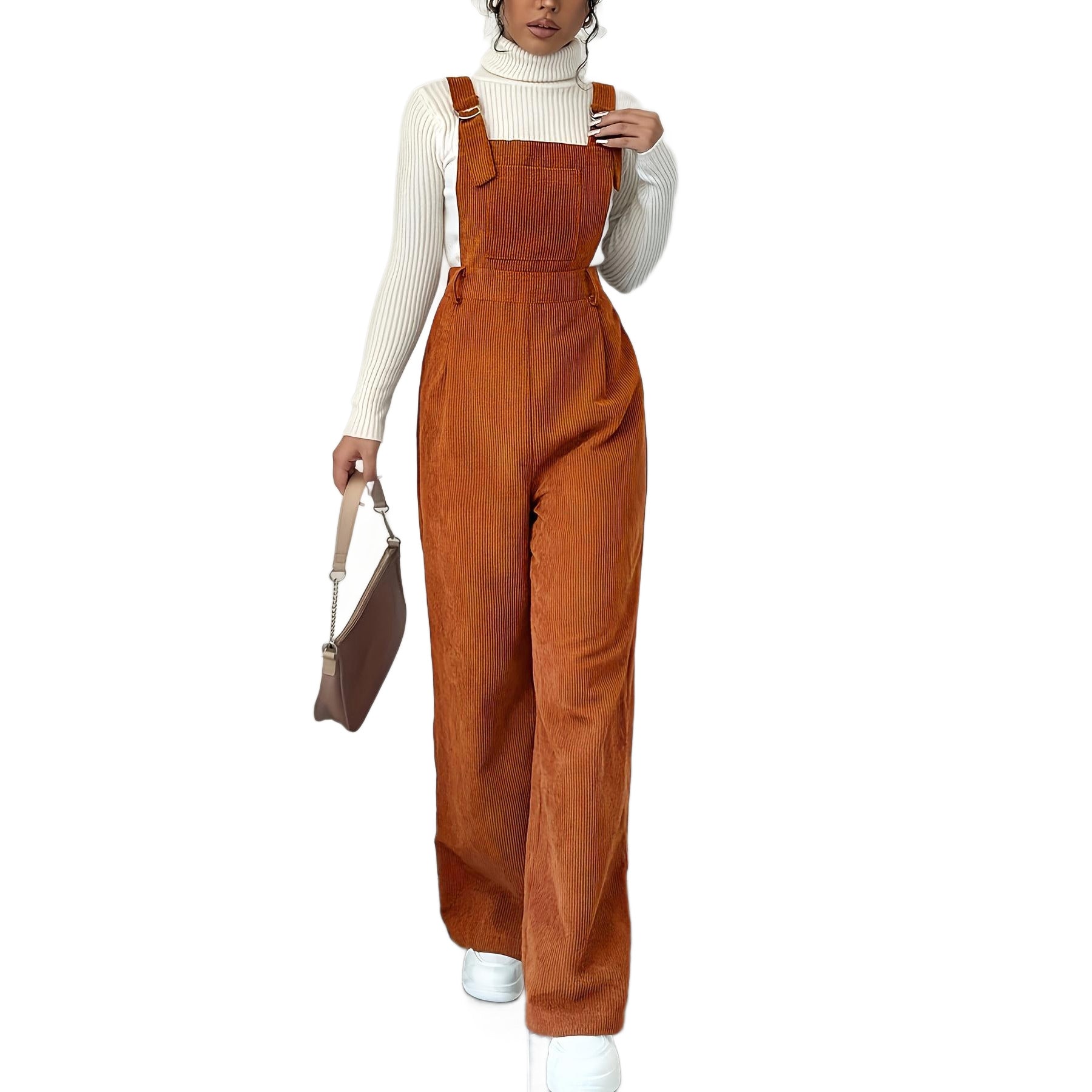Corduroy Loose Straight Bib Pants Women Maison Taw'am