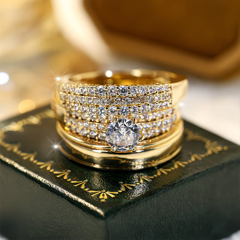 Womens Fashion Zircon-Inlaid Ring Set Of 3 Maison Taw'am