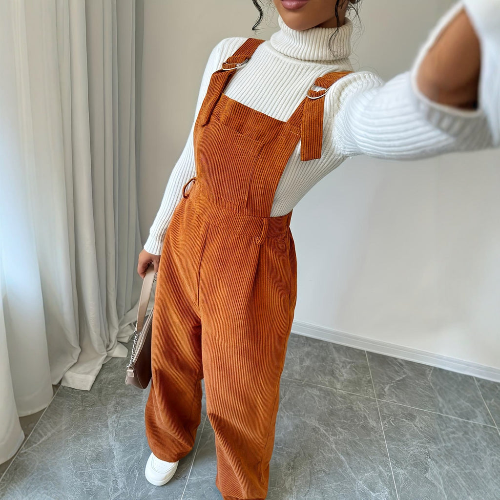 Corduroy Loose Straight Bib Pants Women Maison Taw'am