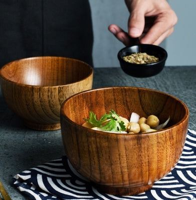 Wooden Bowl Japanese Style Wood Rice Soup Bowl Salad Bowl Food Container Large Small Bowl for Kids Tableware Wooden Utensils Maison Taw'am