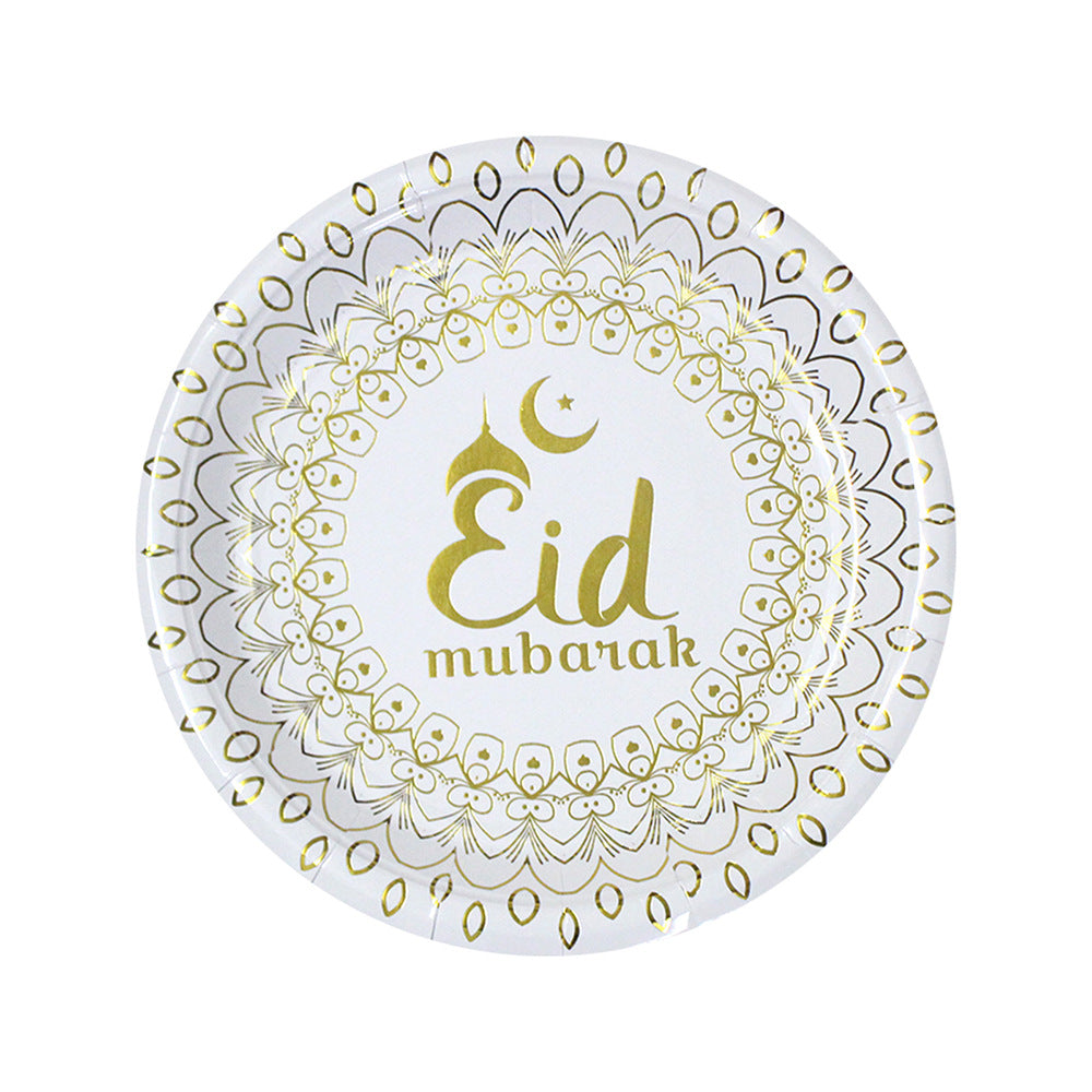 Muslim Eid Tableware Bronzing Disposable Paper Plate Paper Cup Decoration Maison Taw'am