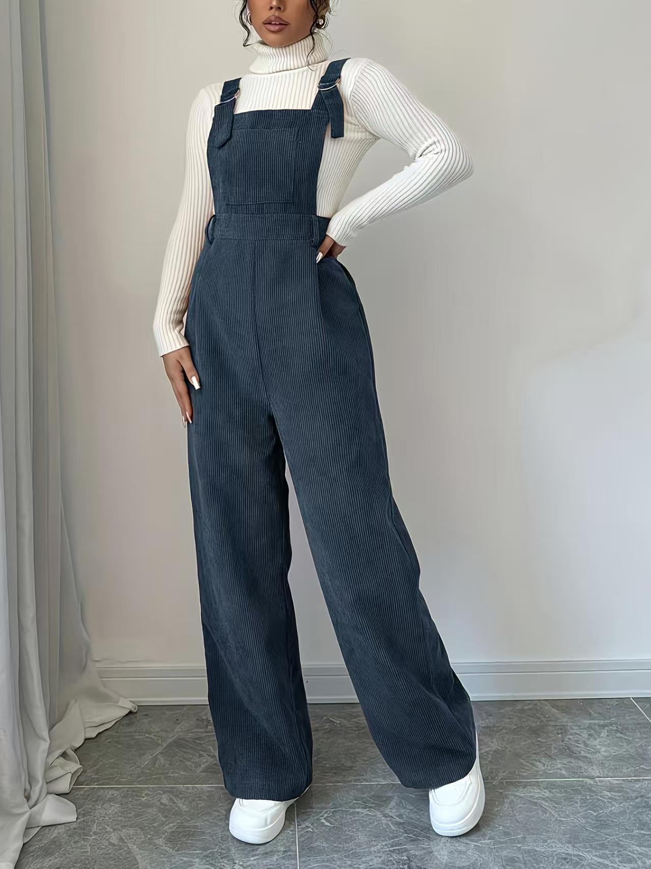 Corduroy Loose Straight Bib Pants Women Maison Taw'am