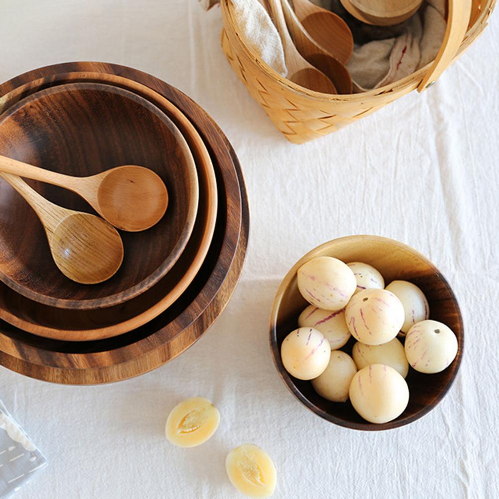Kitchen Natural Wooden Bowl Household Fruit Bowl Salad Bowl For Home Restaurant Food Container Wooden Utensils Note The Size Hot Maison Taw'am