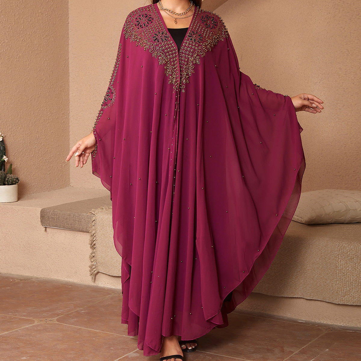 Abaya brillante voile intégré Maison Taw'am