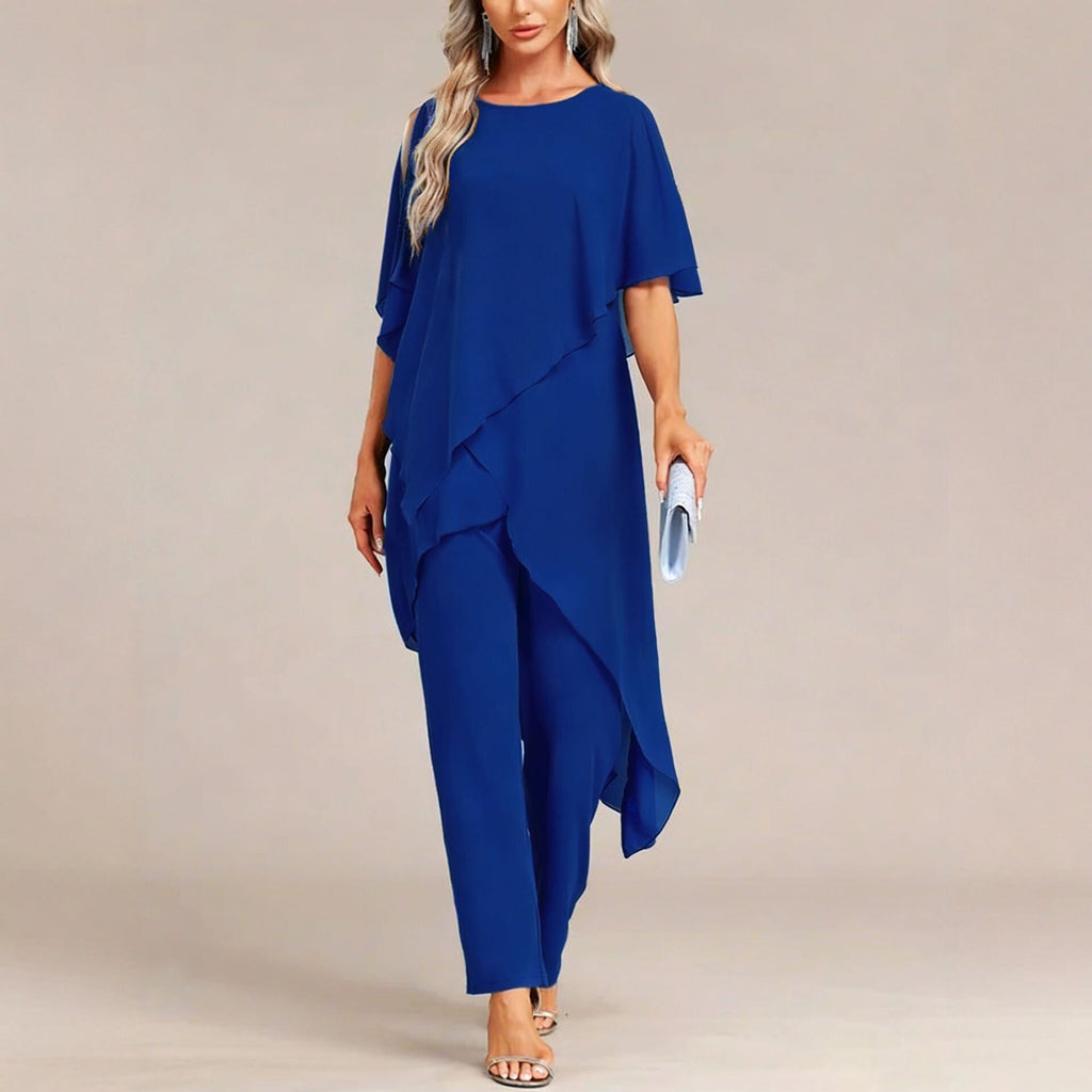 Ensemble deux pièces pour femme : haut asymétrique à épaules dénudées et pantalon Maison Taw'am