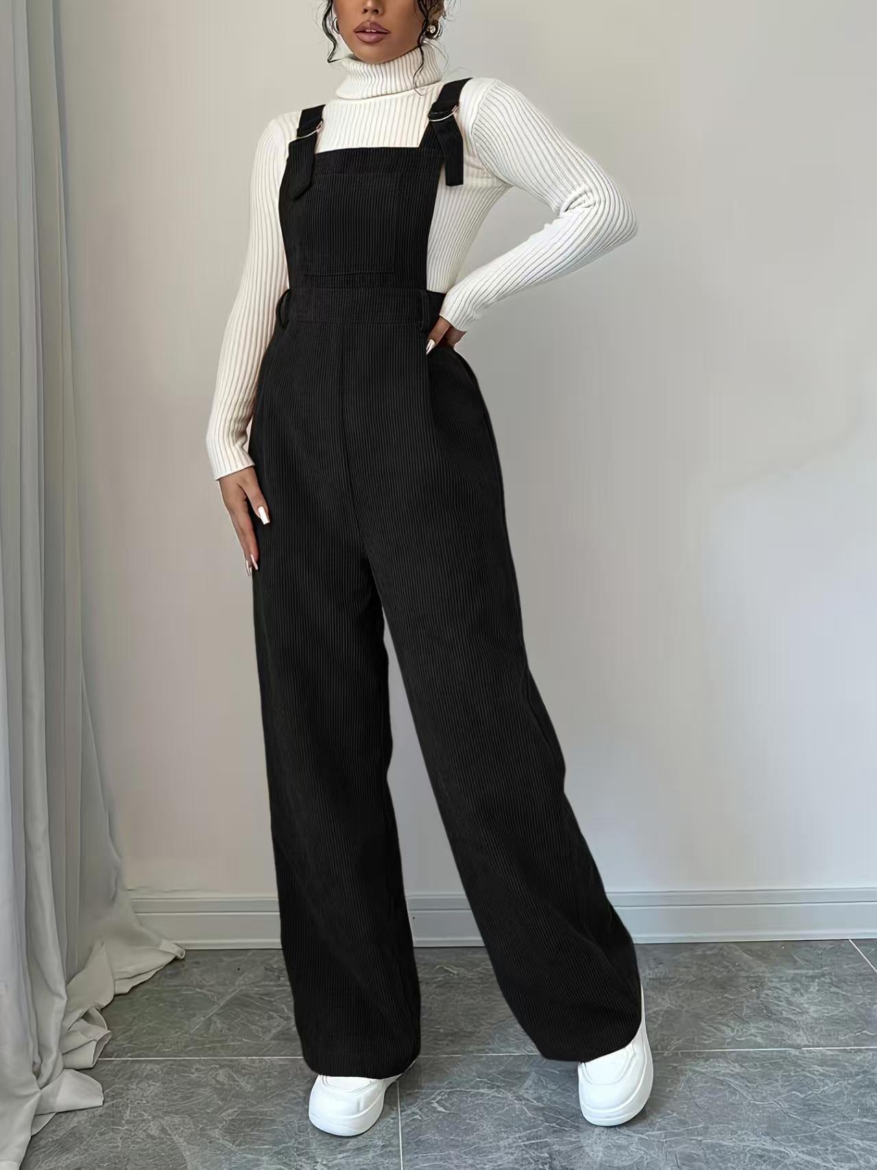 Corduroy Loose Straight Bib Pants Women Maison Taw'am